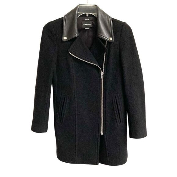 Club Monaco Reeta Italian Wool Leather Moto long jacket women’s S biker trench c - Picture 2 of 12
